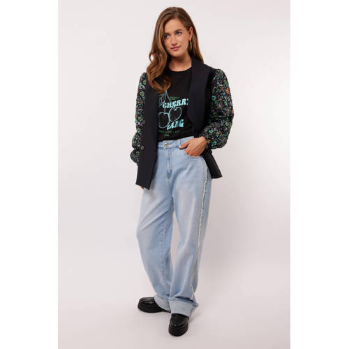 FLURESK high waist straight leg jeans light blue denim afbeelding