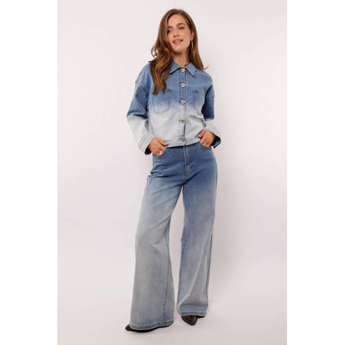 FLURESK high waist wide leg jeans light blue denim afbeelding