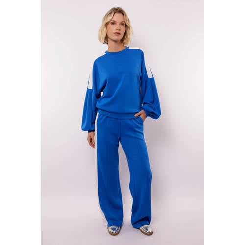 FLURESK wide leg regular waist gestreepte casual broek blauw afbeelding