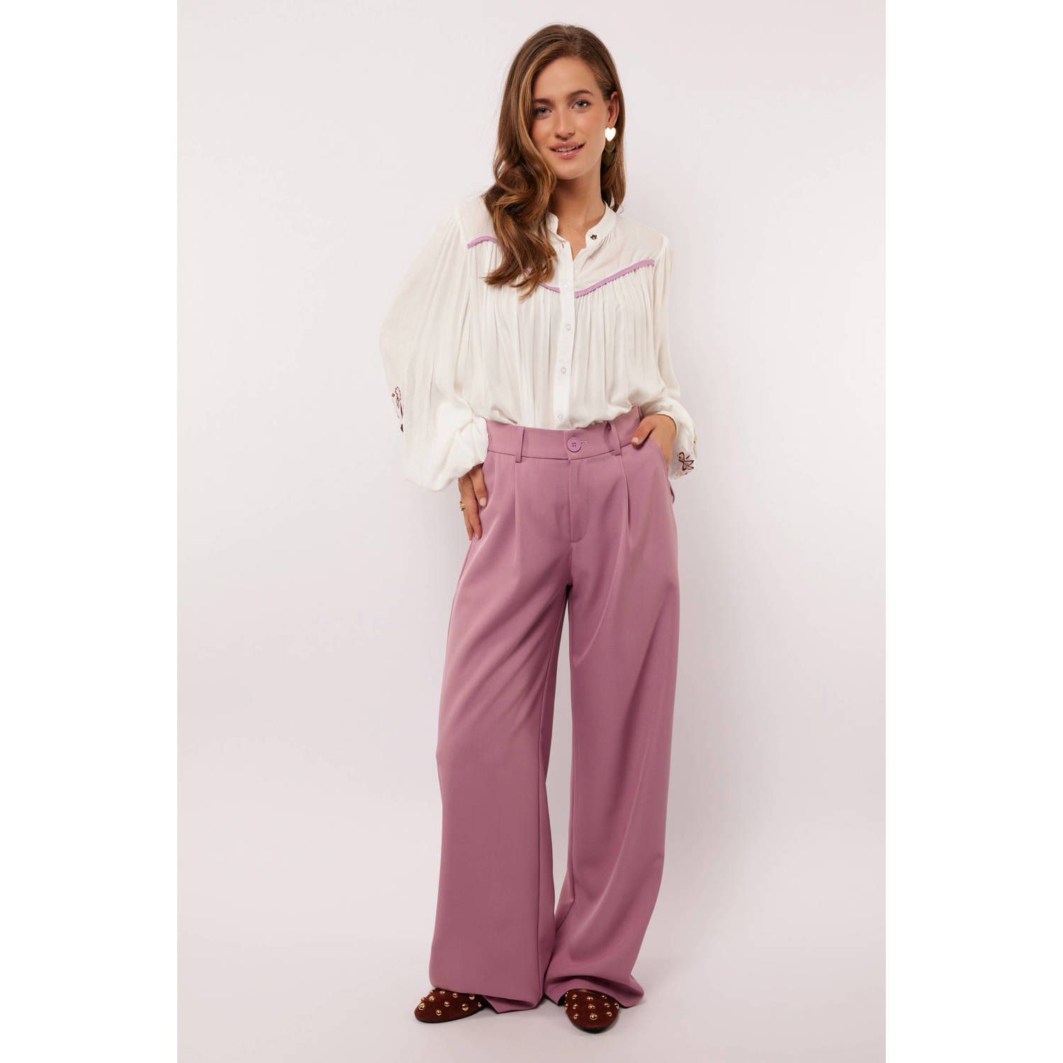FLURESK straight high waist pantalon lila
