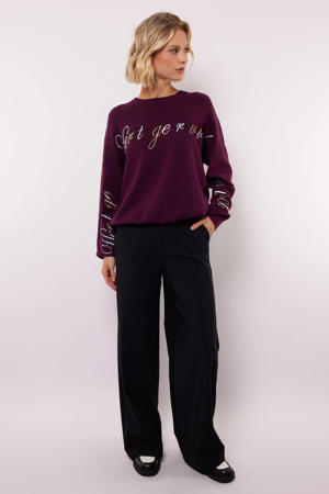 wide leg regular waist casual broek zwart