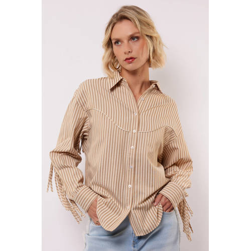 FLURESK gestreepte blouse bruin afbeelding