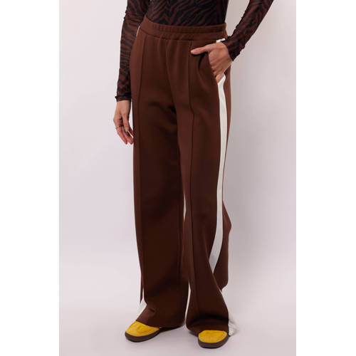 FLURESK wide leg regular waist gestreepte broek bruin afbeelding
