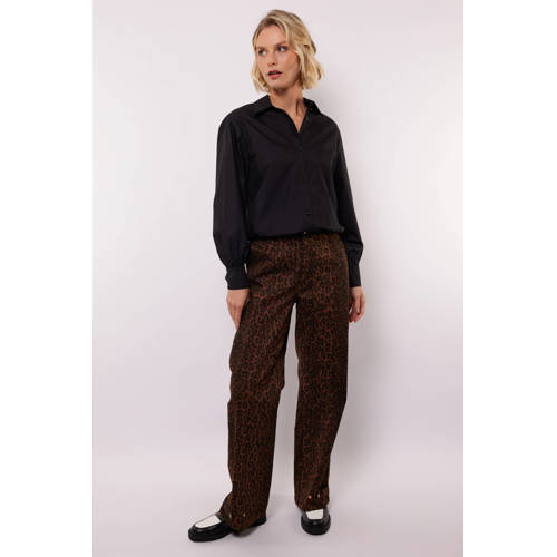 FLURESK wide leg high waist broek met panterprint bruin afbeelding