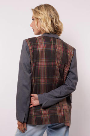 regular blazer met backprint grijs