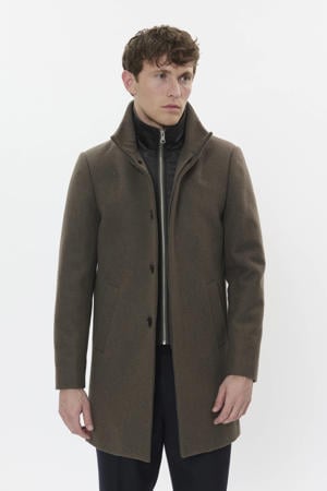 manteljas met wol taupe