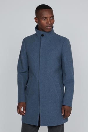 manteljas met wol blauw