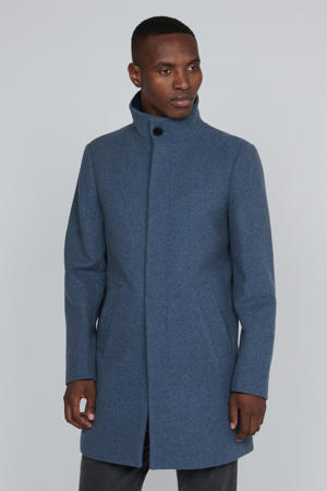 manteljas met wol blauw