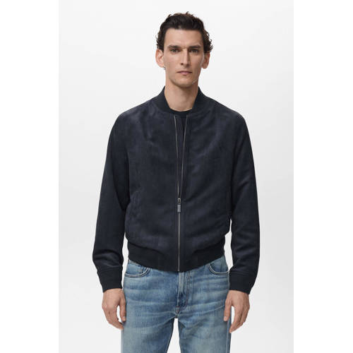 Mango Man suede bomberjack donkerblauw afbeelding