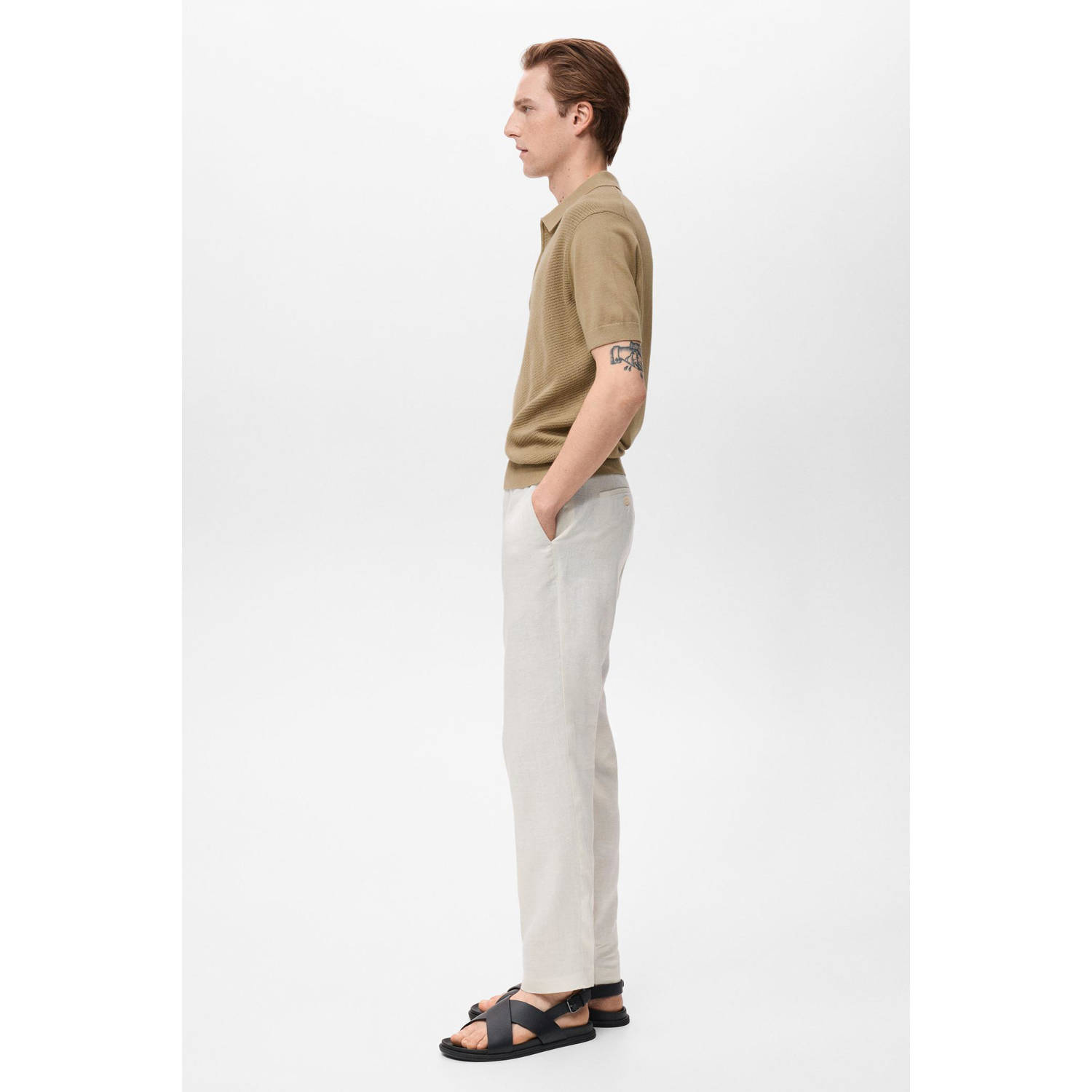 Mango Man regular polo met ingebreid patroon beige