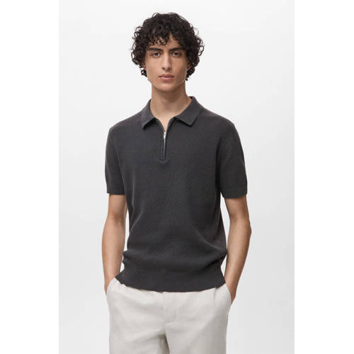 Mango Man regular polo met ingebreid patroon antraciet afbeelding