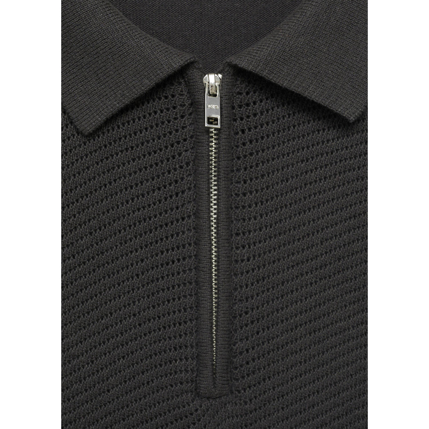 Mango Man regular polo met ingebreid patroon antraciet