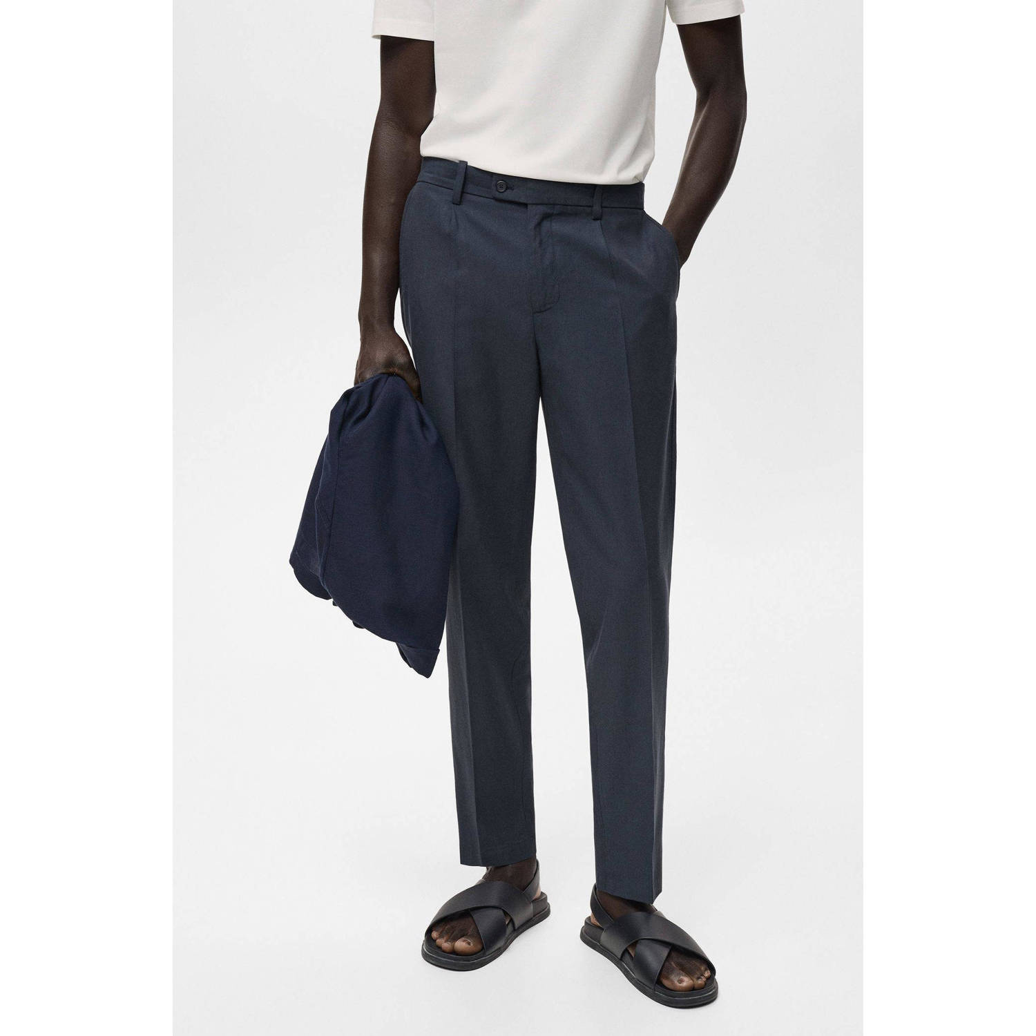 Mango Man tapered pantalon donkerblauw