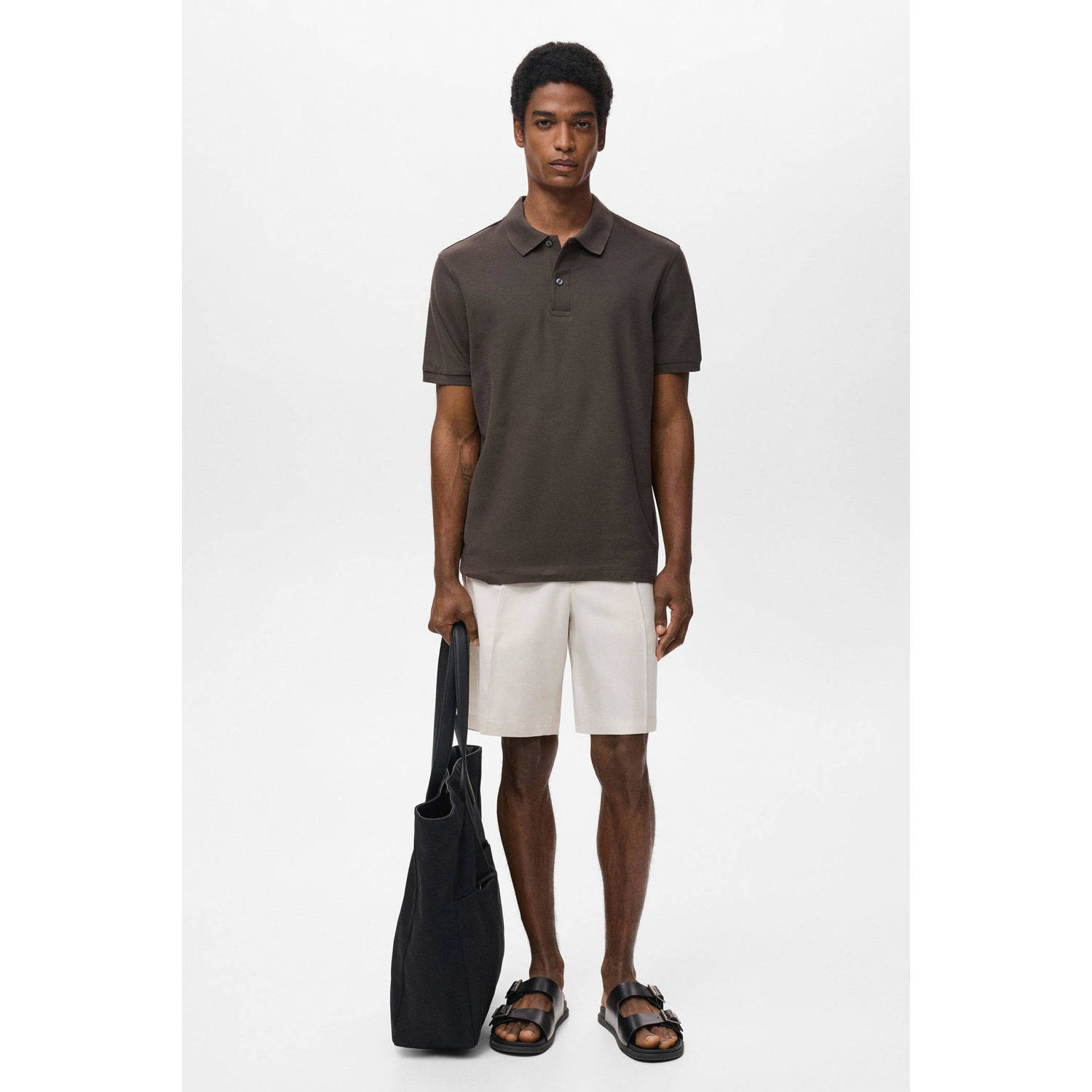 Mango Man regular polo donkerbruin