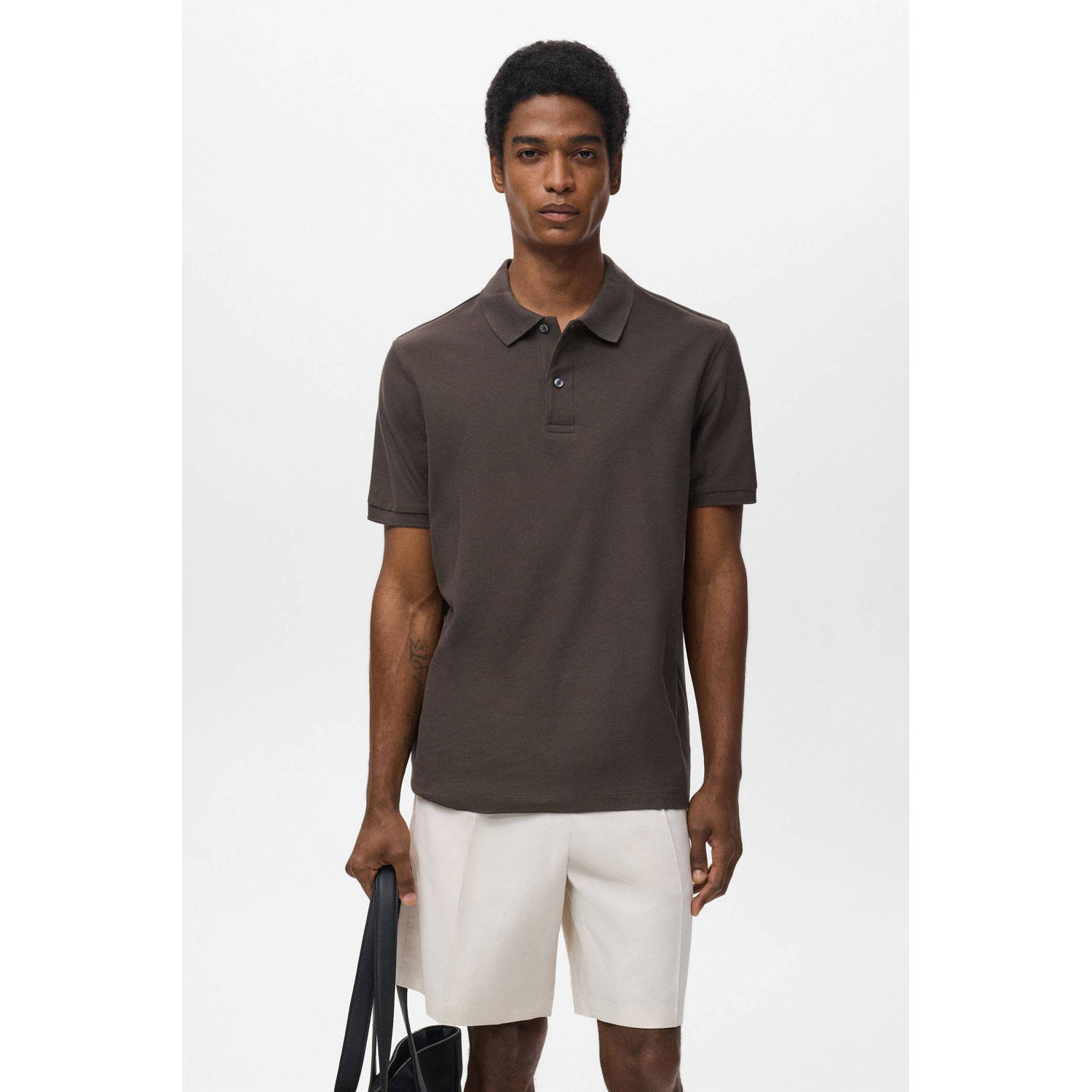 Mango Man regular polo donkerbruin