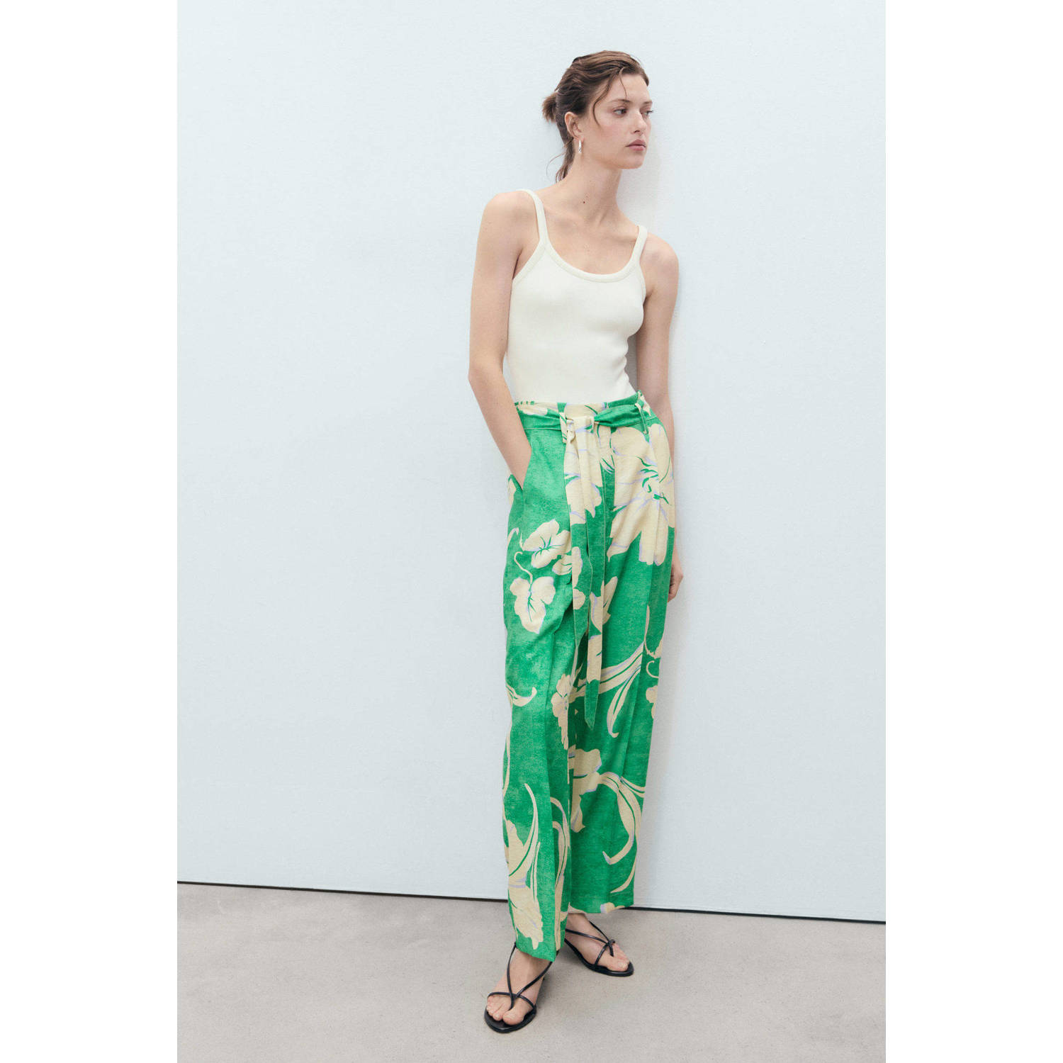 Mango wide leg high waist casual broek groen