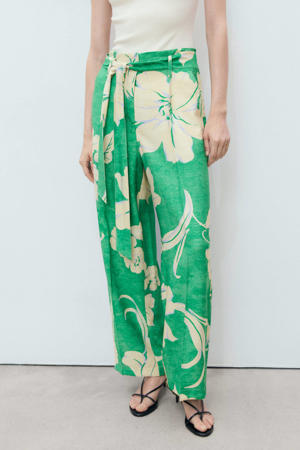 wide leg high waist casual broek groen