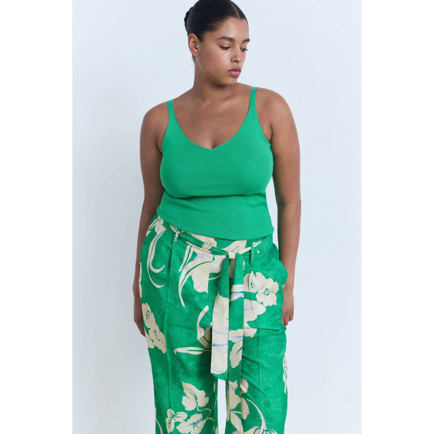 Mango wide leg high waist casual broek groen