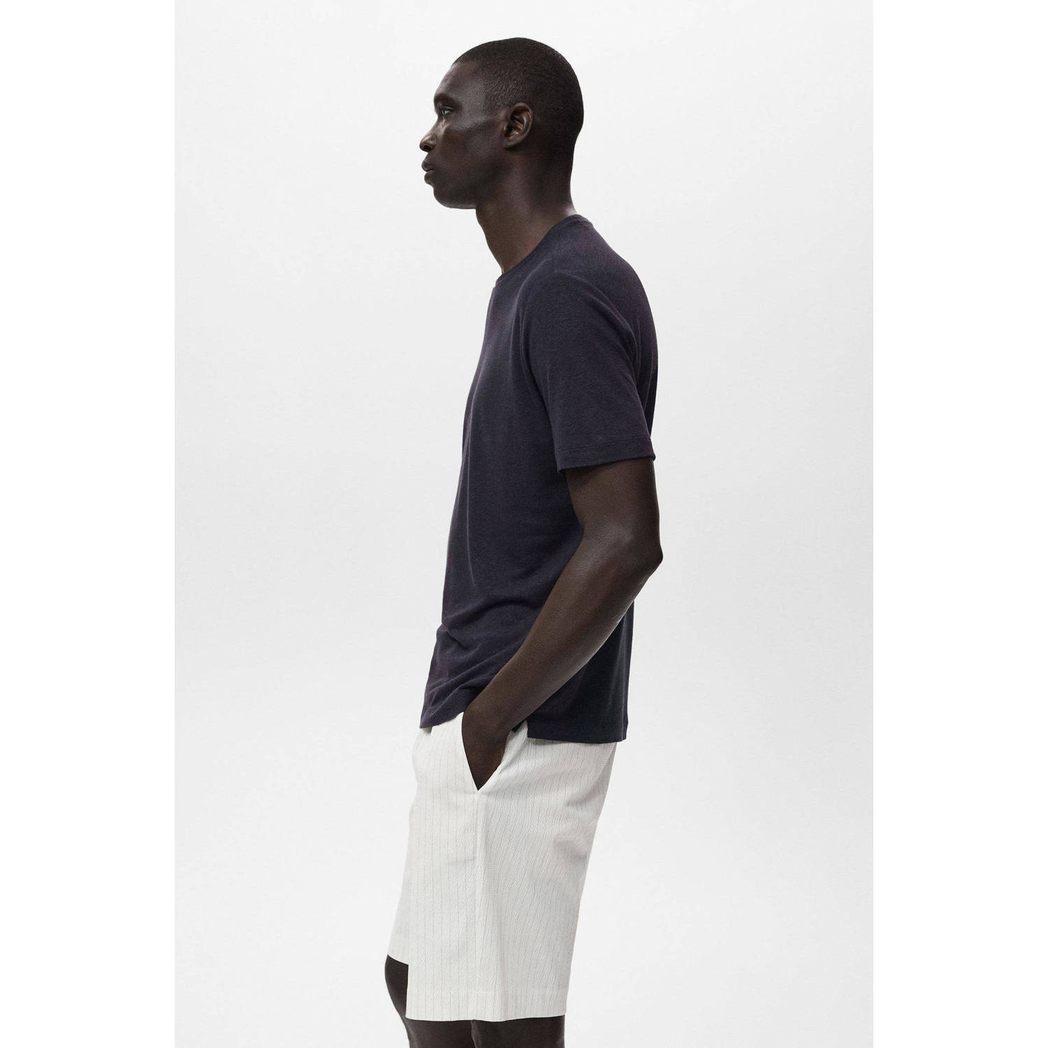 Mango Man linnen T-shirt donkerblauw