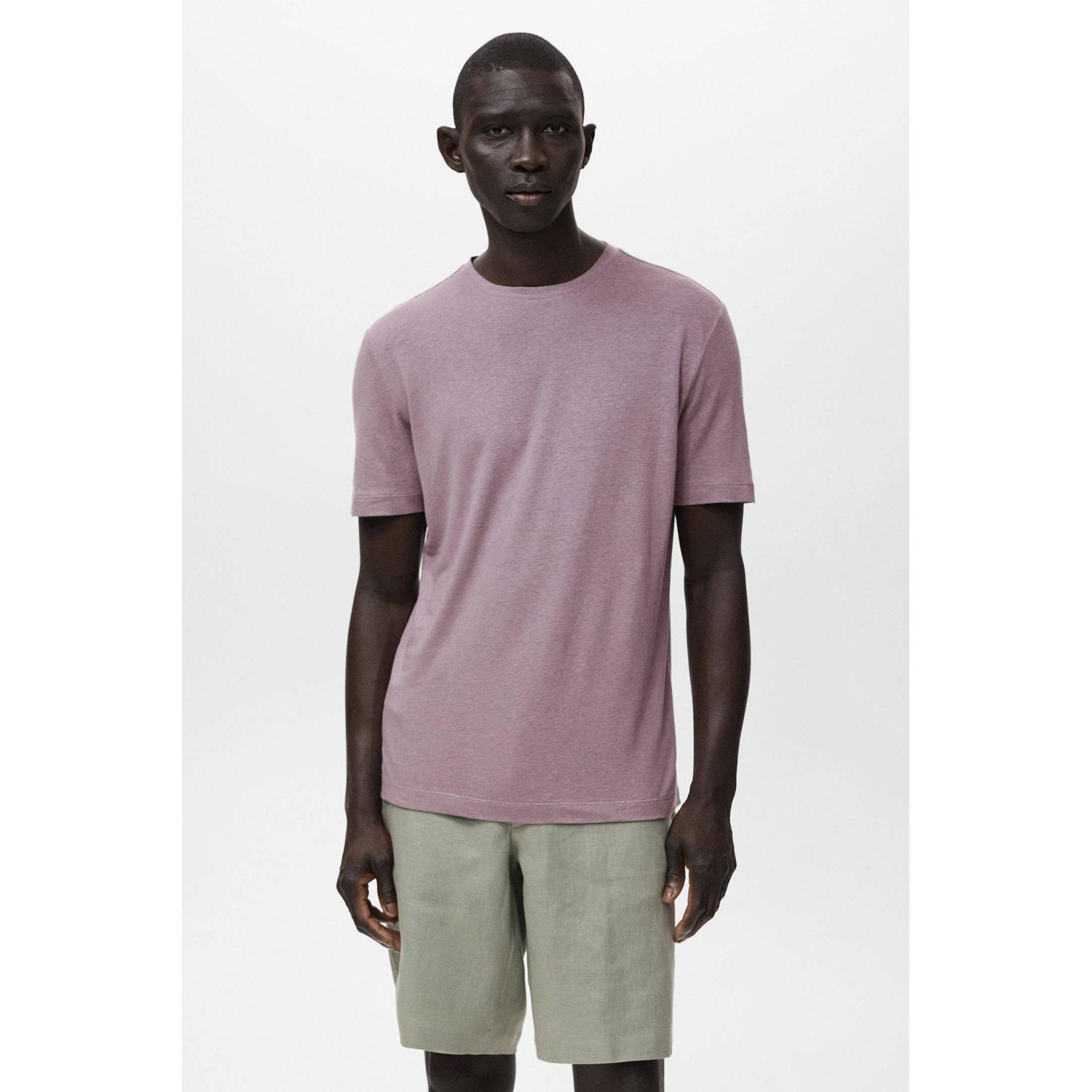 Mango Man linnen T-shirt lila