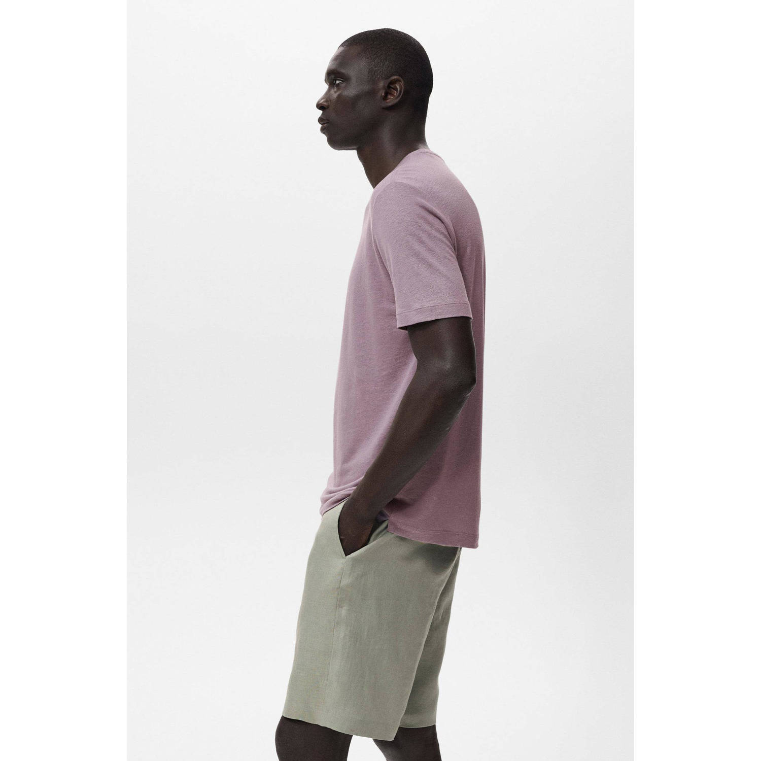 Mango Man linnen T-shirt lila