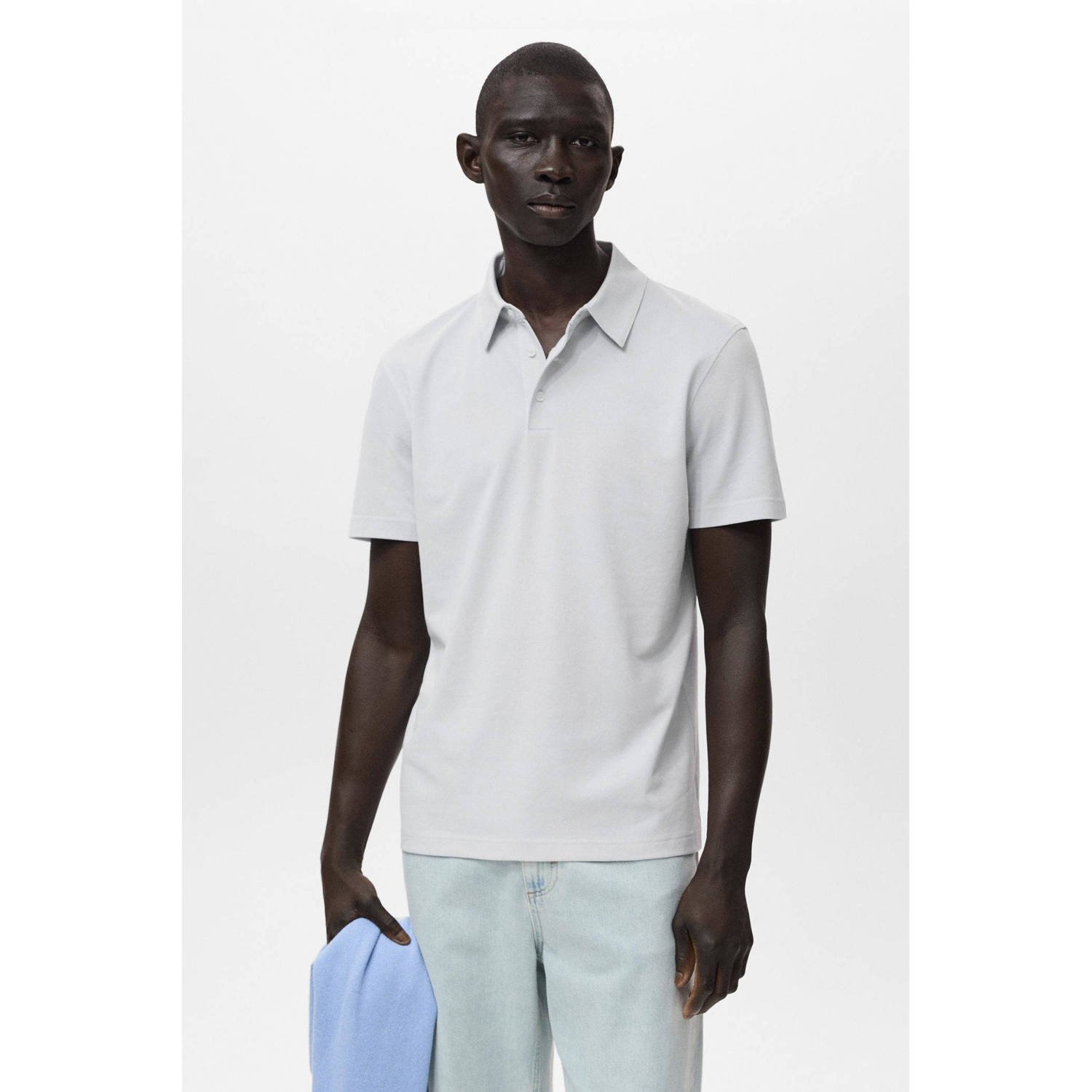 Mango Man slim polo lichtgrijs