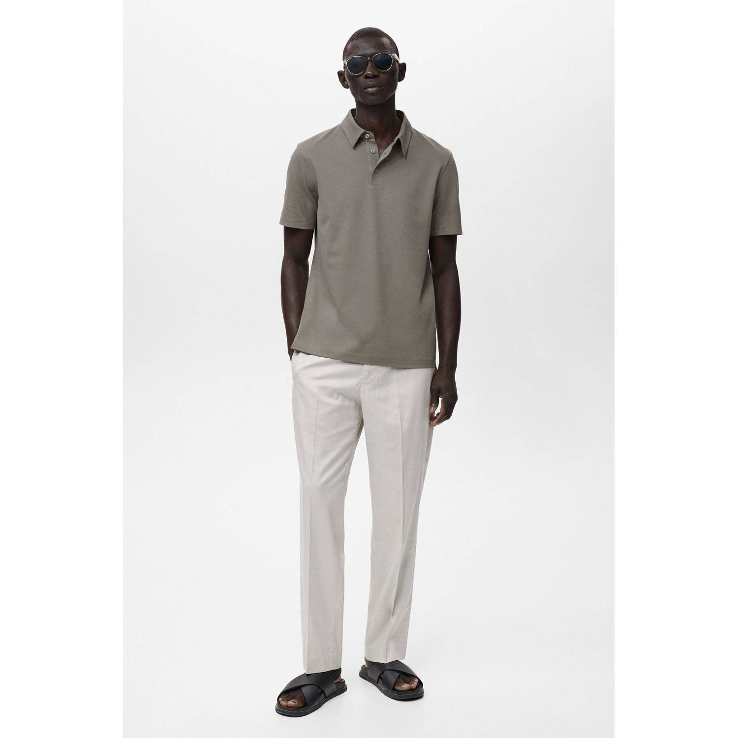 Mango Man slim polo grijsgroen