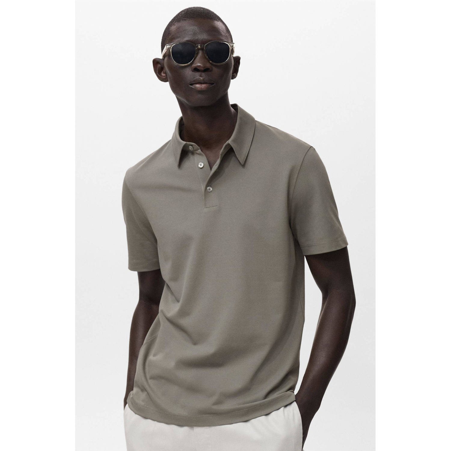 Mango Man slim polo grijsgroen