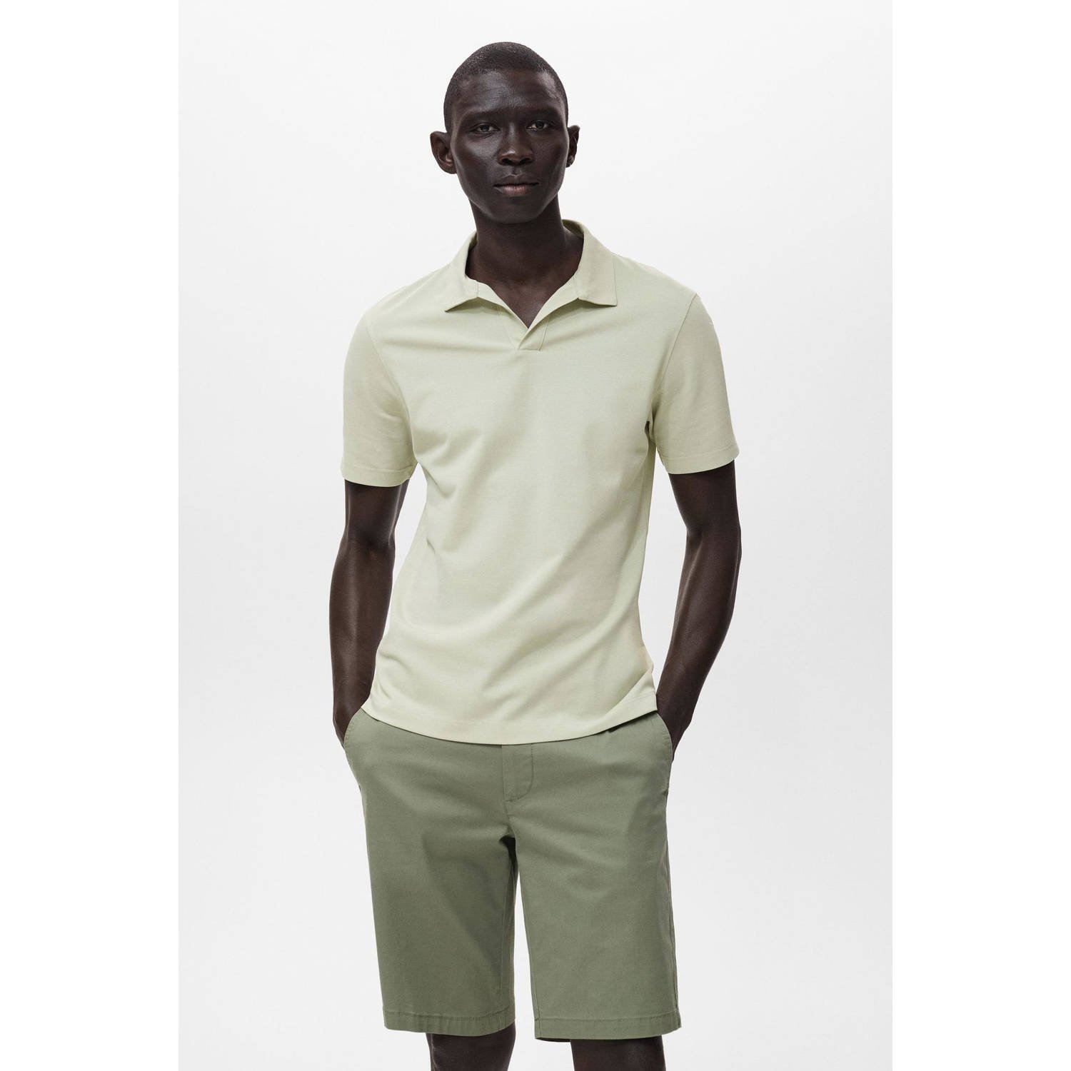 Mango Man slim polo lichtgroen