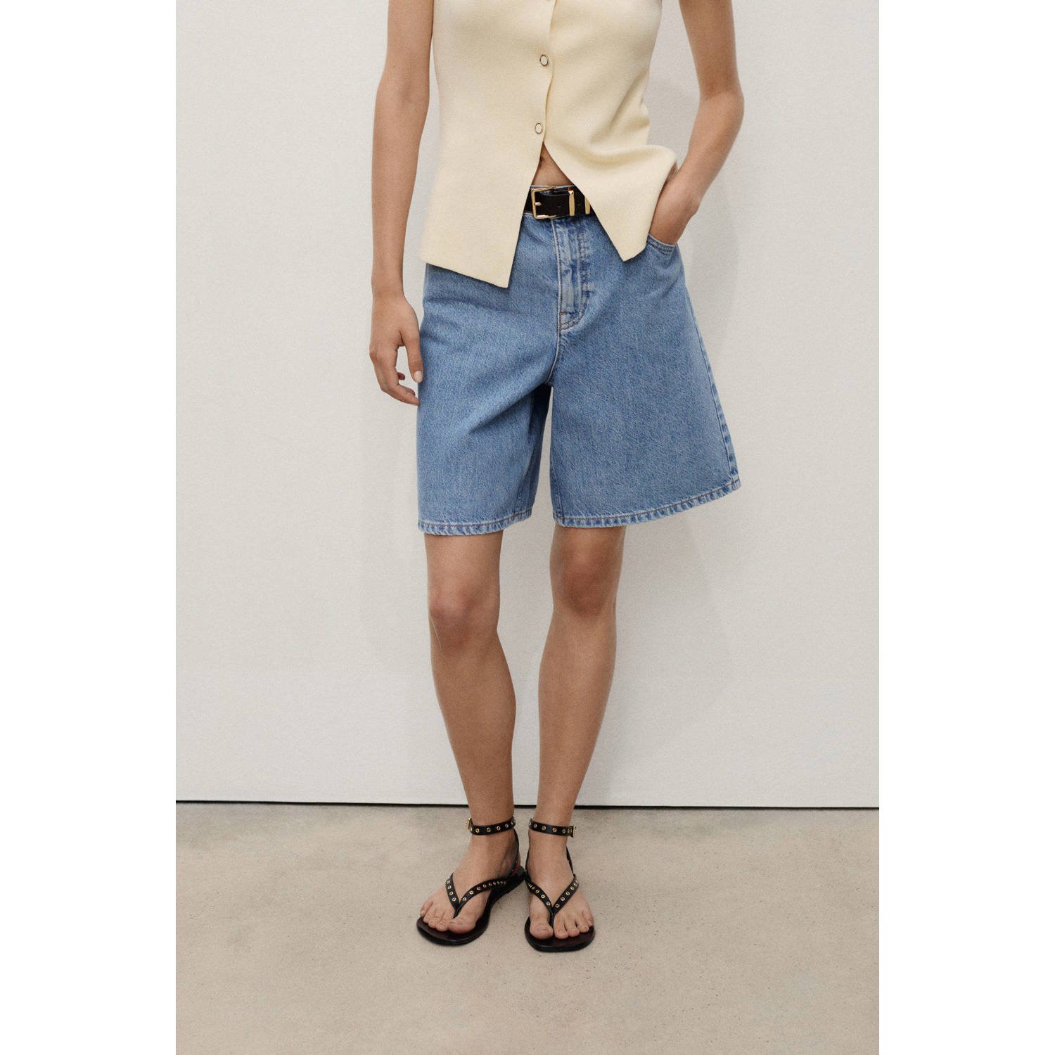 Mango denim a-lijn high waist bermuda short medium blue denim