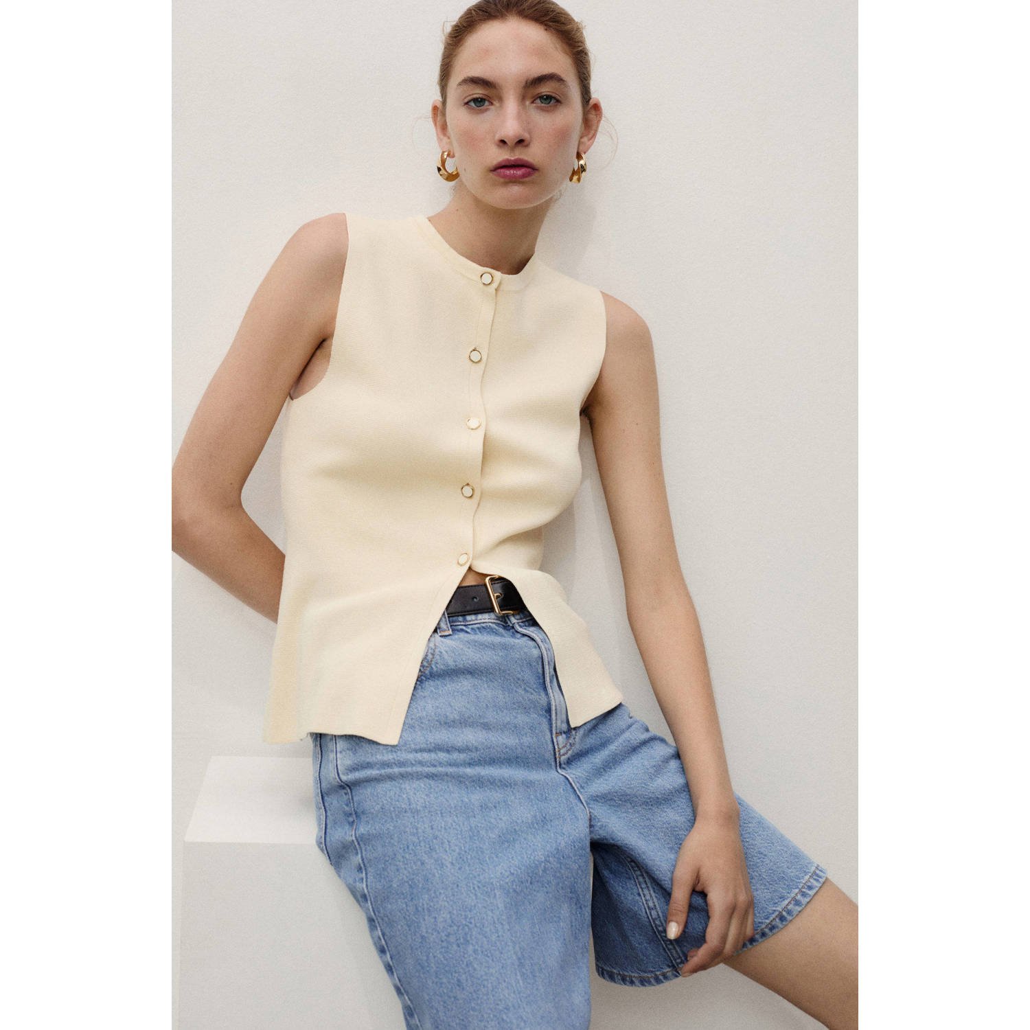 Mango denim a-lijn high waist bermuda short medium blue denim
