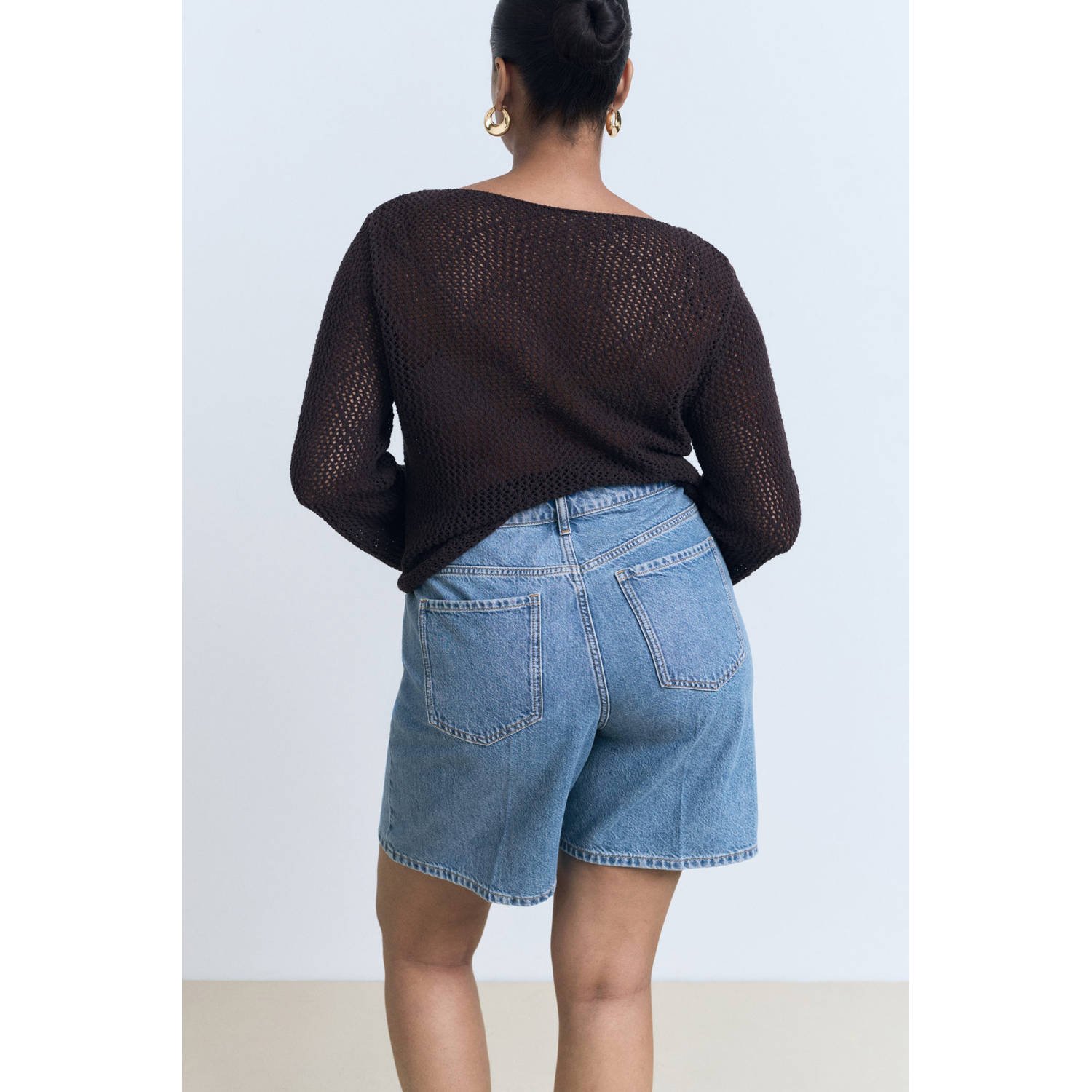 Mango denim a-lijn high waist bermuda short medium blue denim