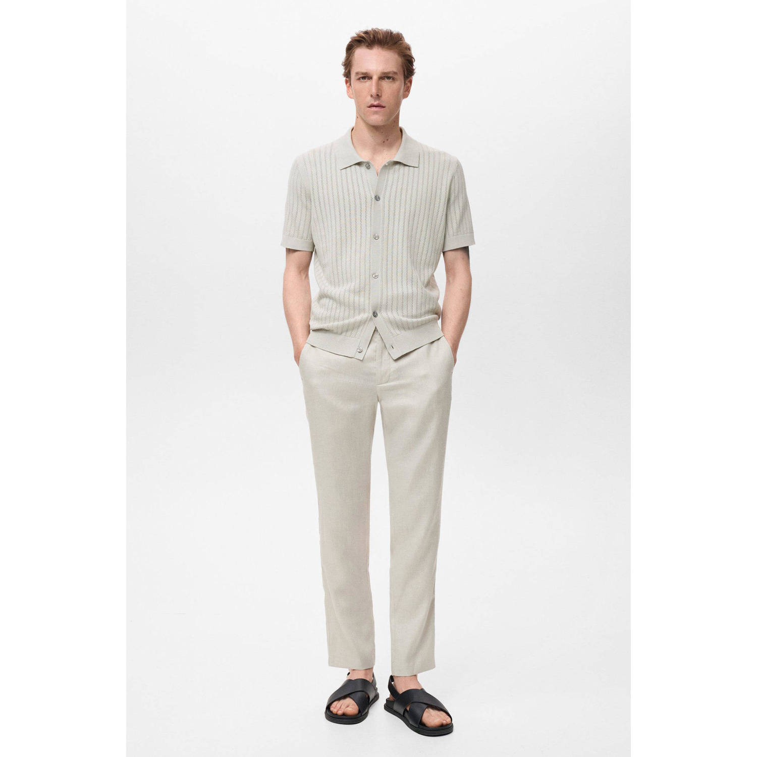 Mango Man casual overhemd met ingebreid patroon lichtgrijs