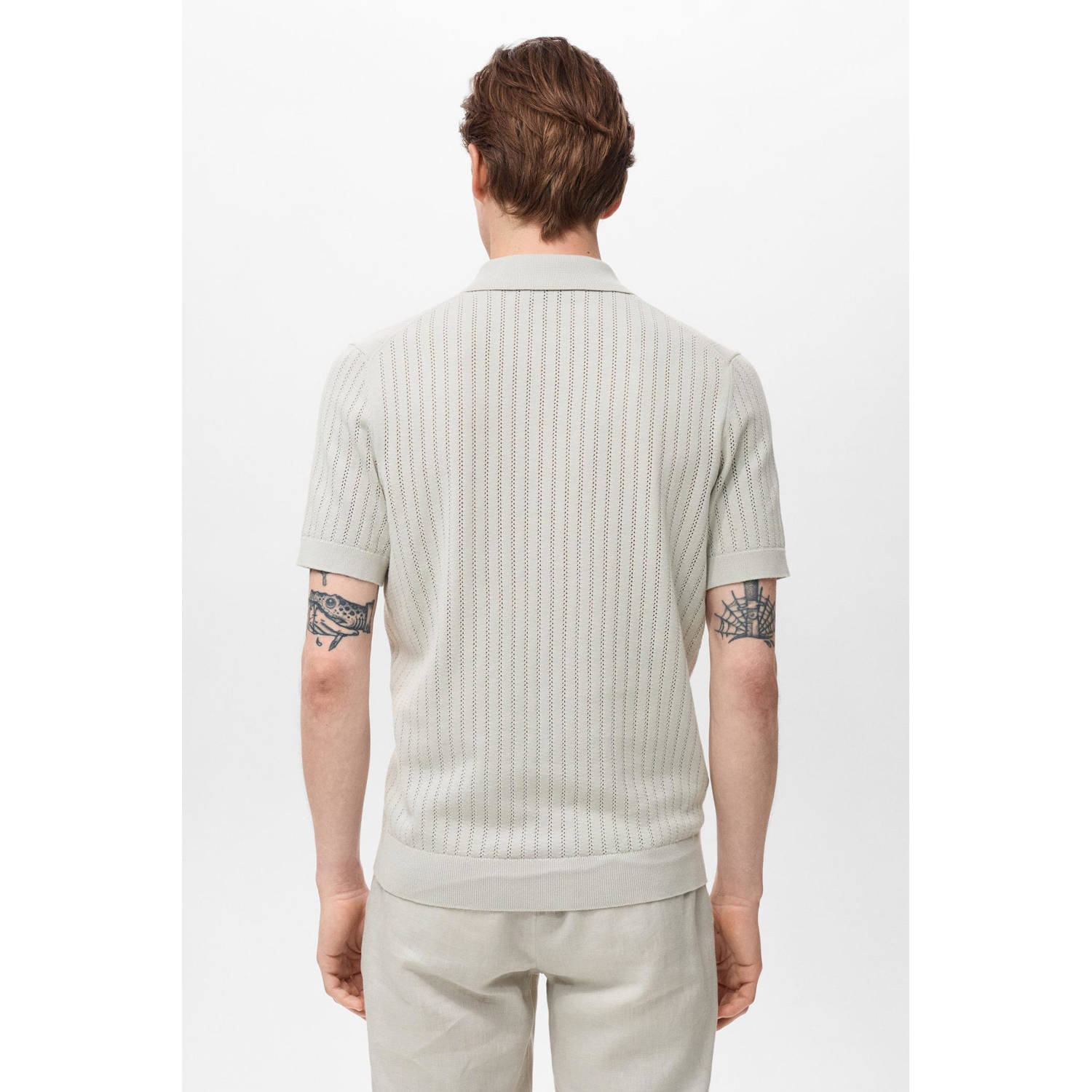 Mango Man casual overhemd met ingebreid patroon lichtgrijs