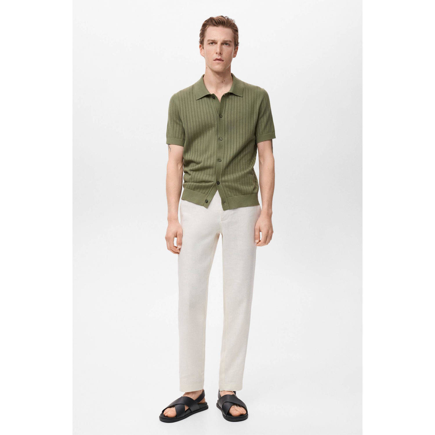Mango Man casual overhemd met ingebreid patroon groen