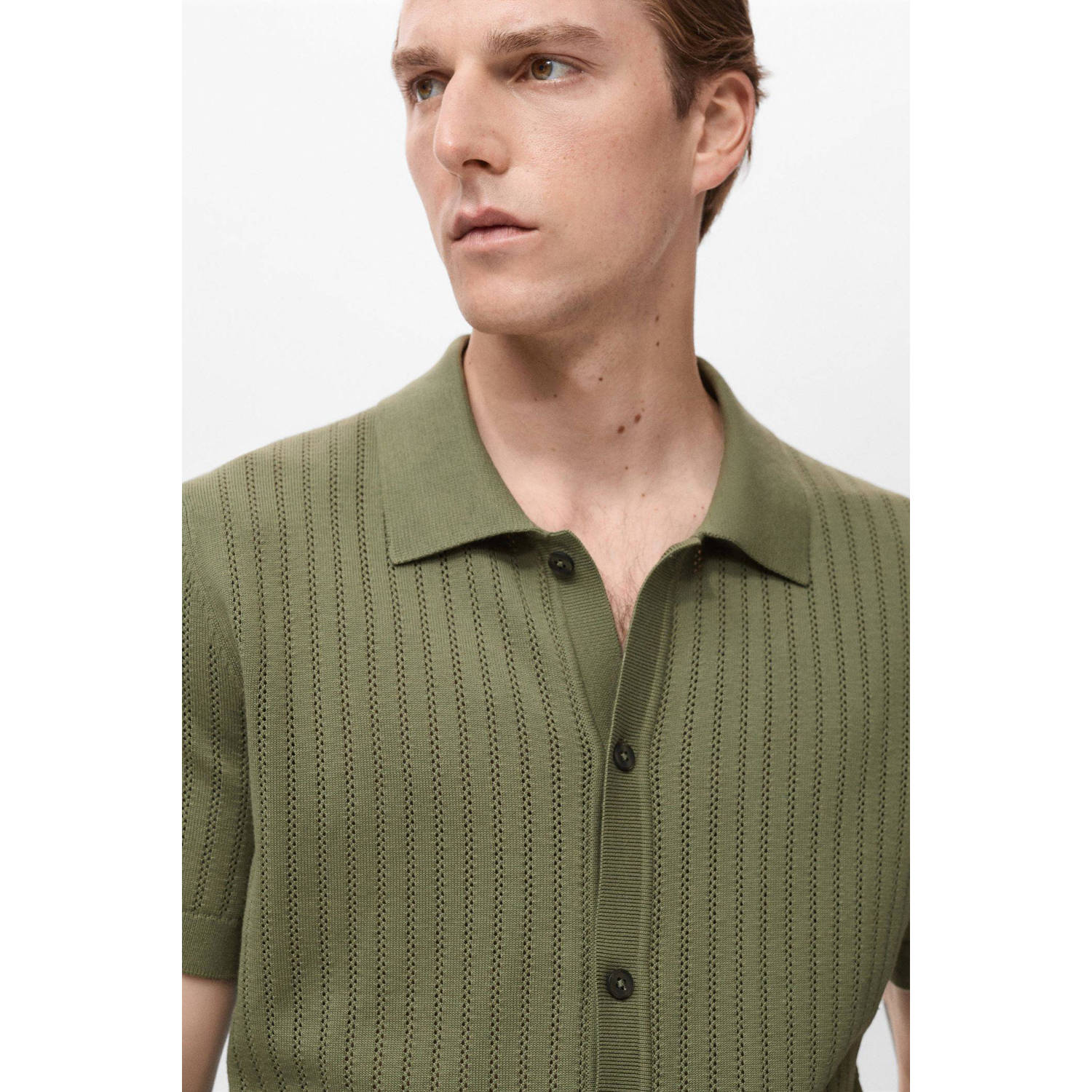 Mango Man casual overhemd met ingebreid patroon groen