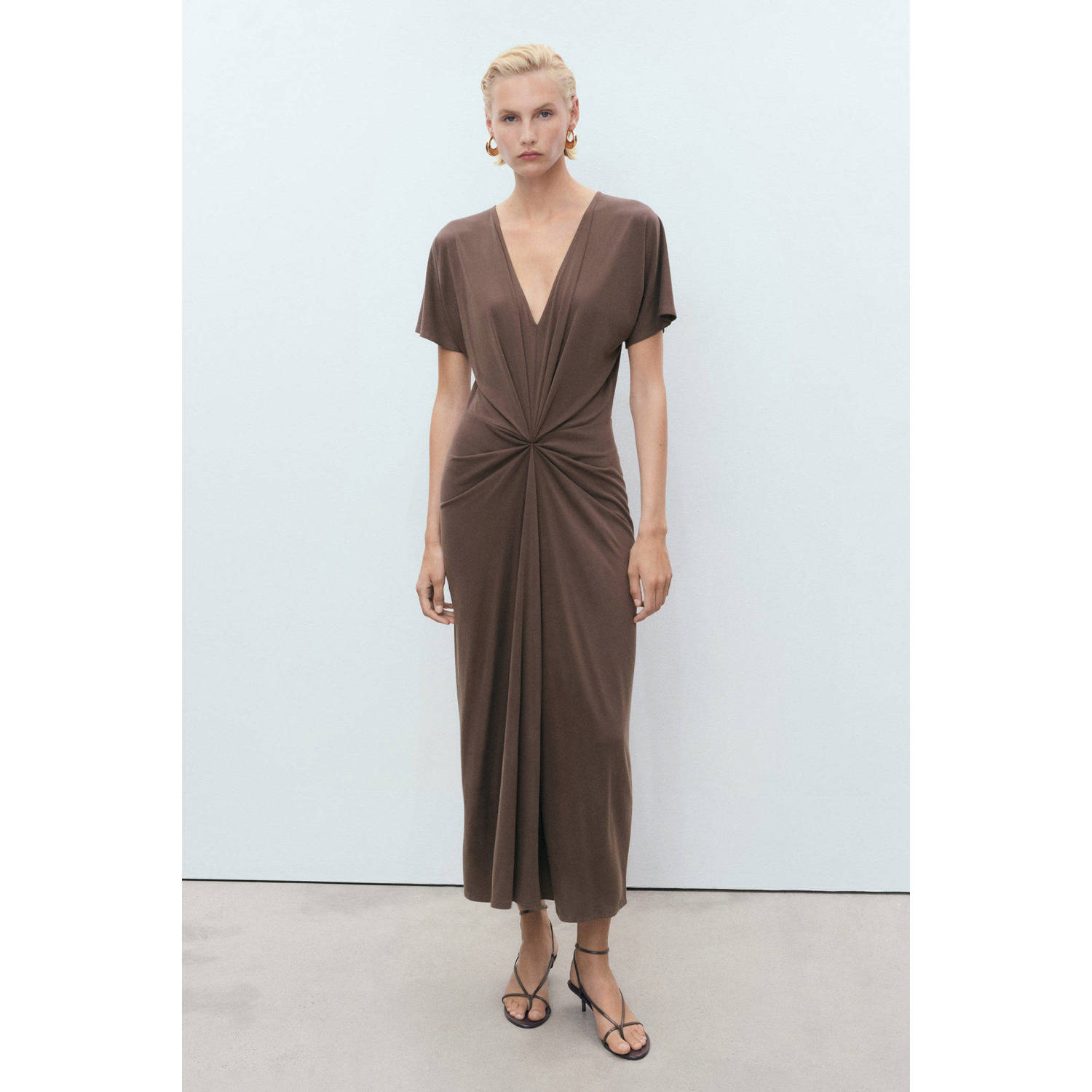 Mango midi jurk bruin