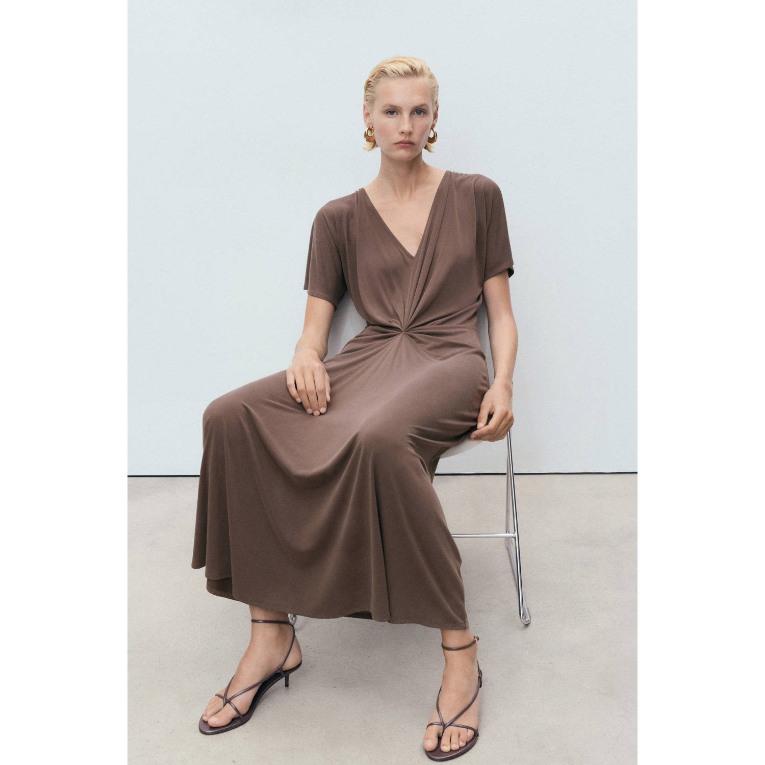 Mango midi jurk bruin