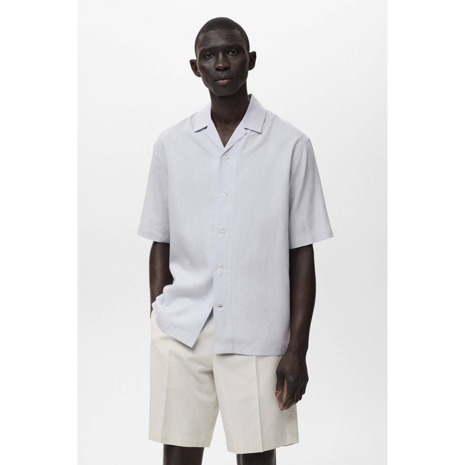 Mango Man linnen casual overhemd lichtblauw