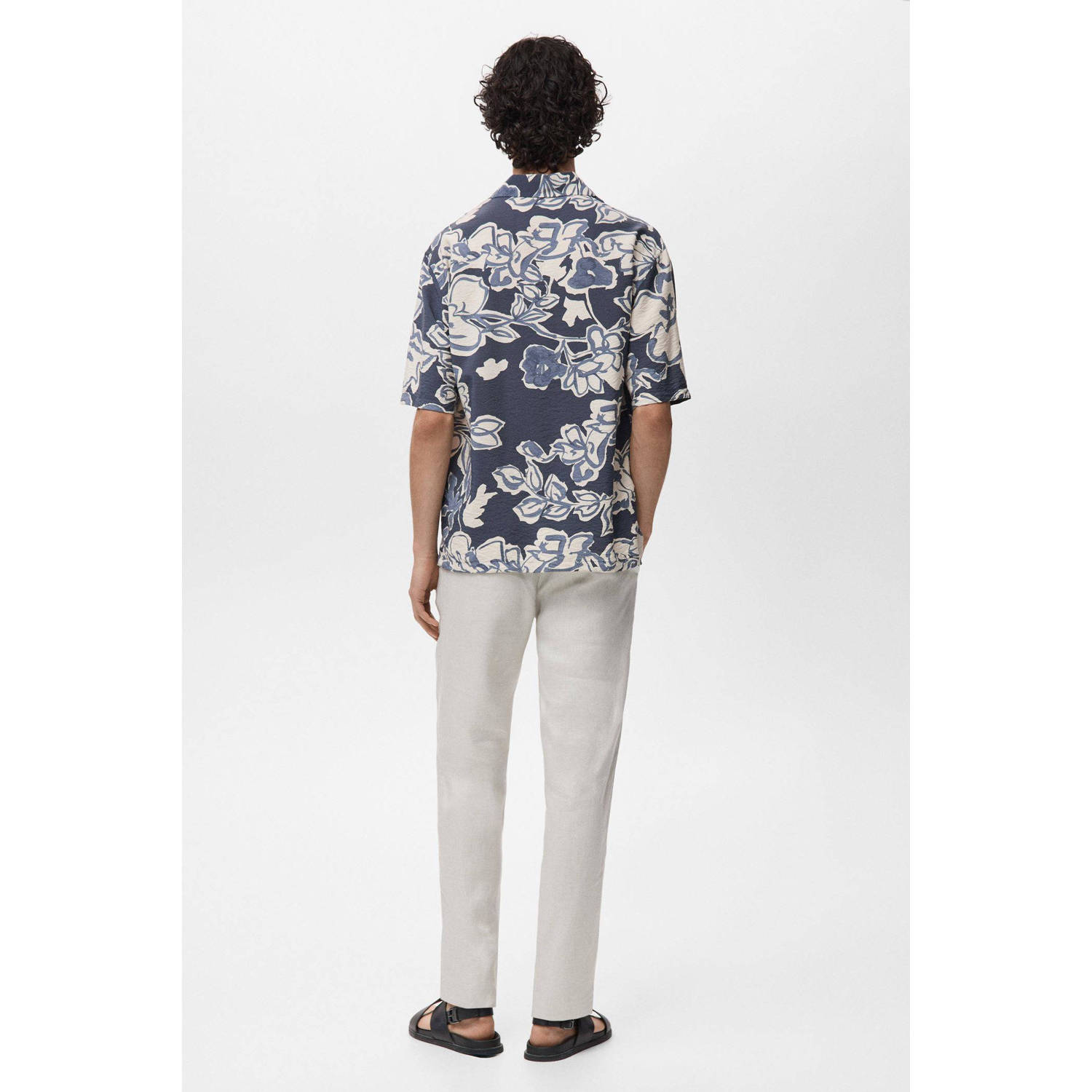 Mango Man casual overhemd met textuur donkerblauw