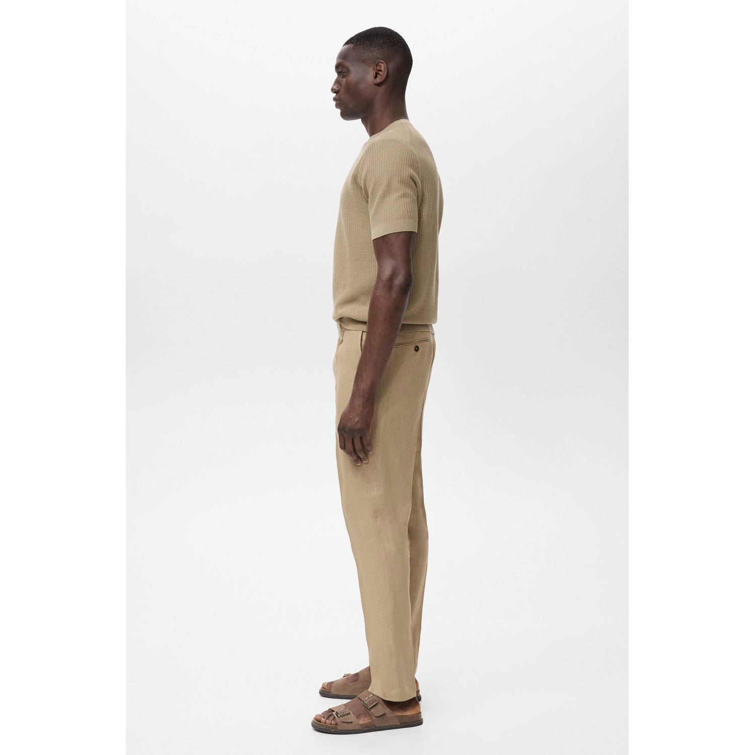 Mango Man linnen slim casual broek lichtbruin