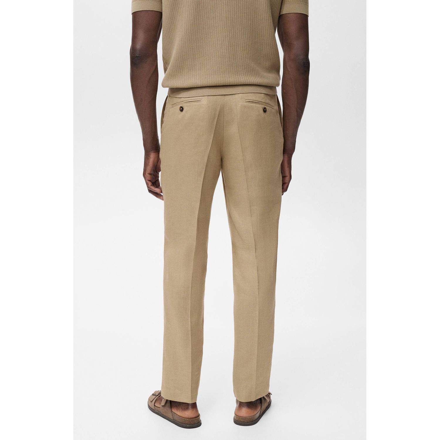 Mango Man linnen slim casual broek lichtbruin