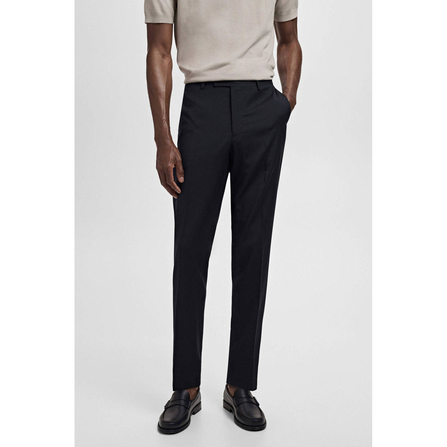 Mango Man wollen slim pantalon donkerblauw