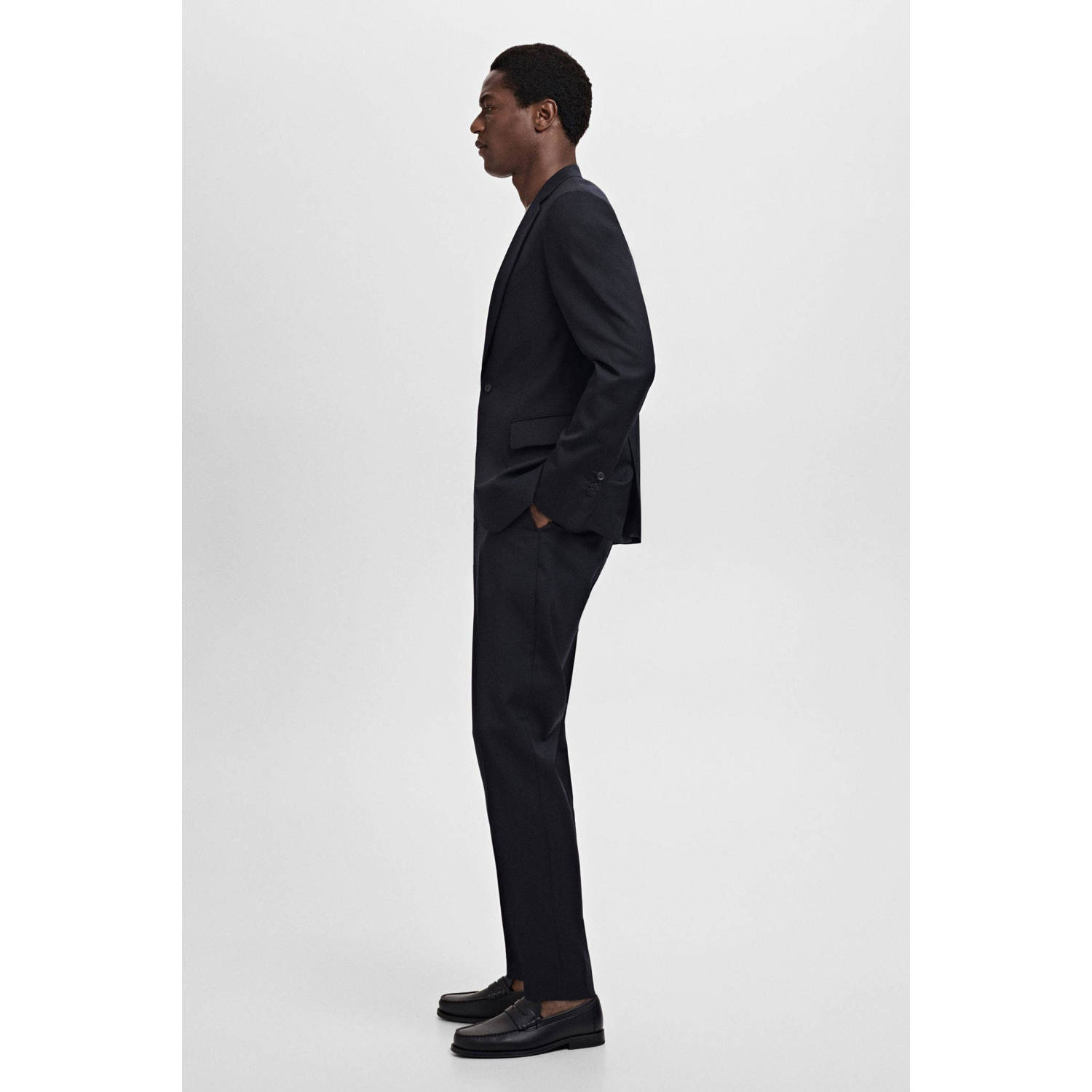 Mango Man wollen slim pantalon donkerblauw