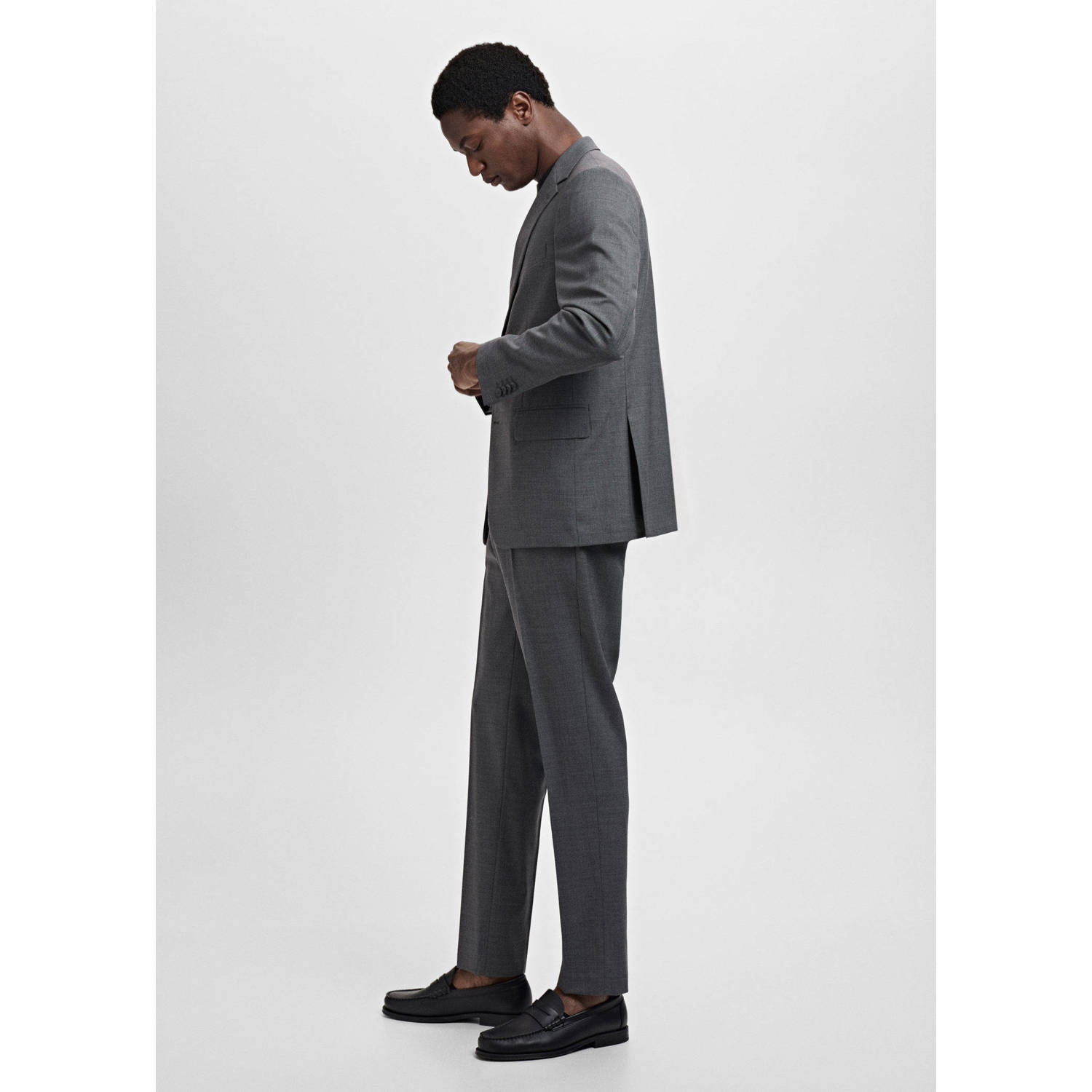 Mango Man wollen slim pantalon grijs
