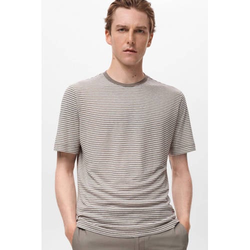 Mango Man linnen T-shirt bruin afbeelding