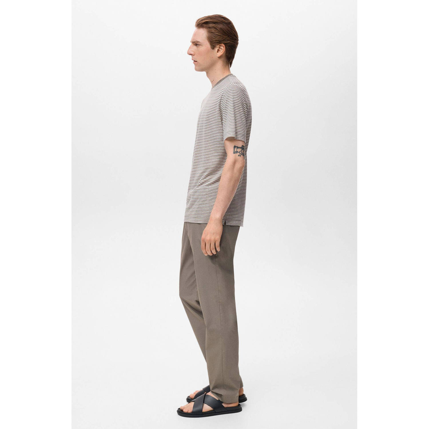 Mango Man linnen T-shirt bruin