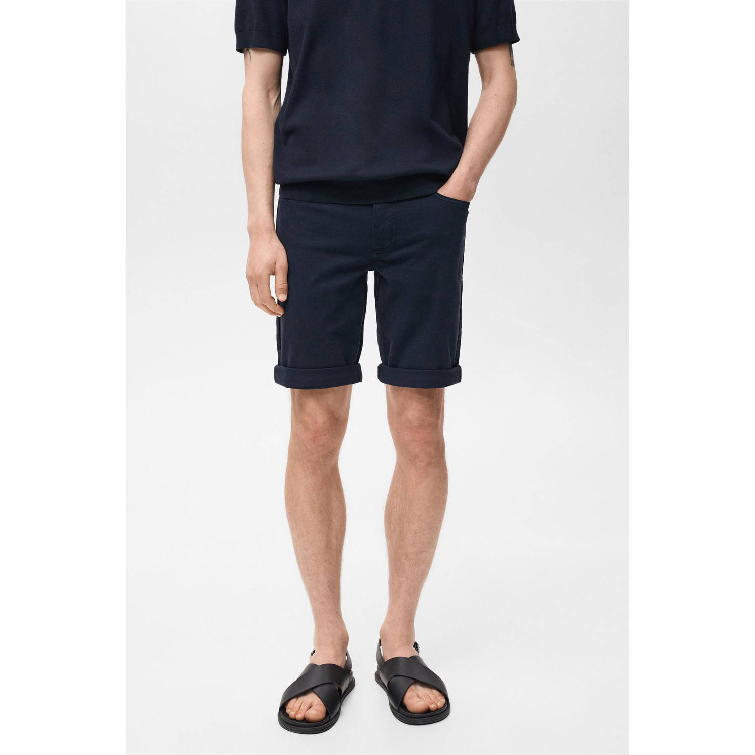 Mango Man denim slim short donkerblauw