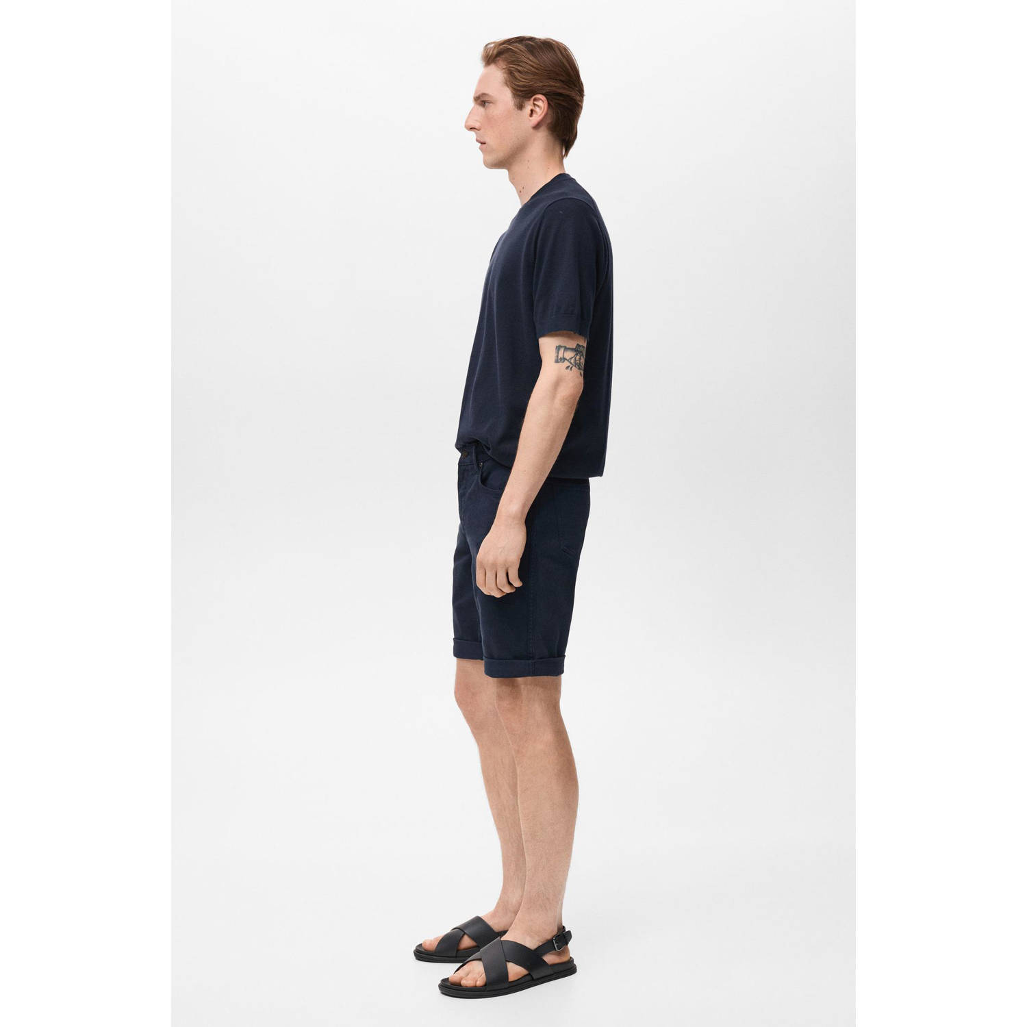 Mango Man denim slim short donkerblauw