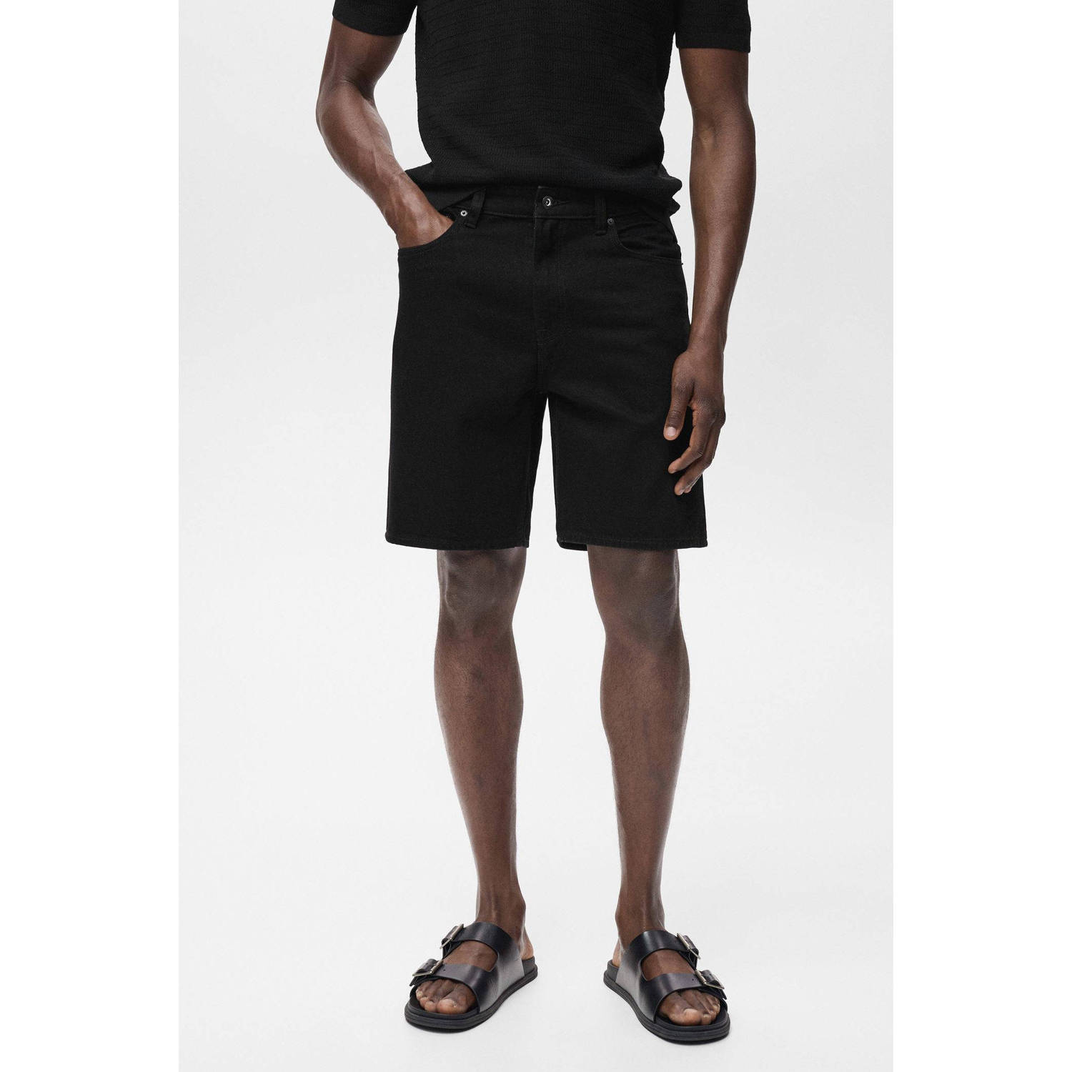 Mango Man denim straight short antraciet